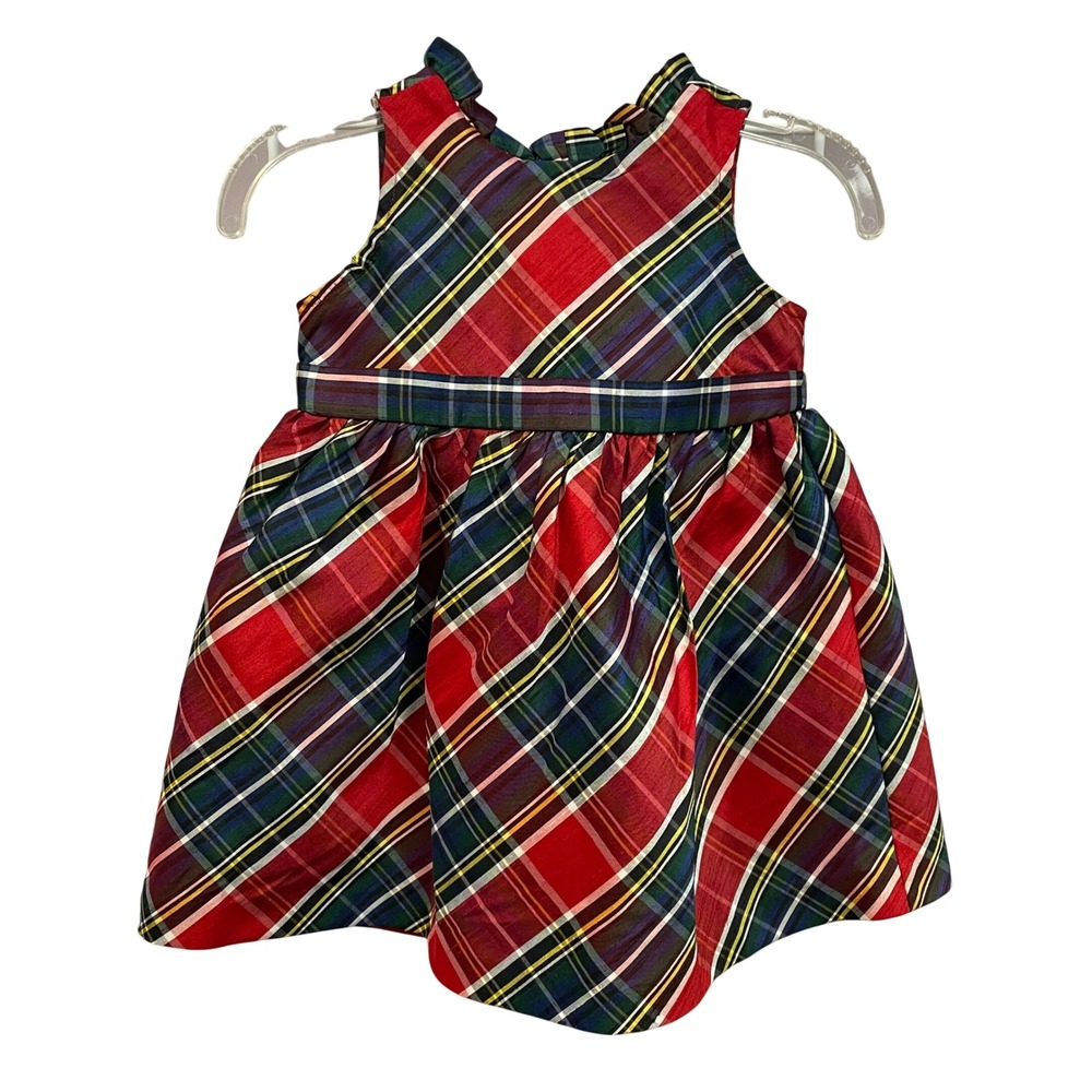 Crown Ivy Kids‎ Plaid Ruffle Neck Dress 24M Red Green Tartan Holiday